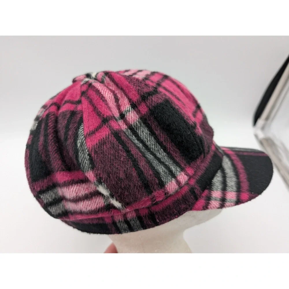 Old County Road Pink Black Plaid Newsboy Cap Wool Blend Hat One Size